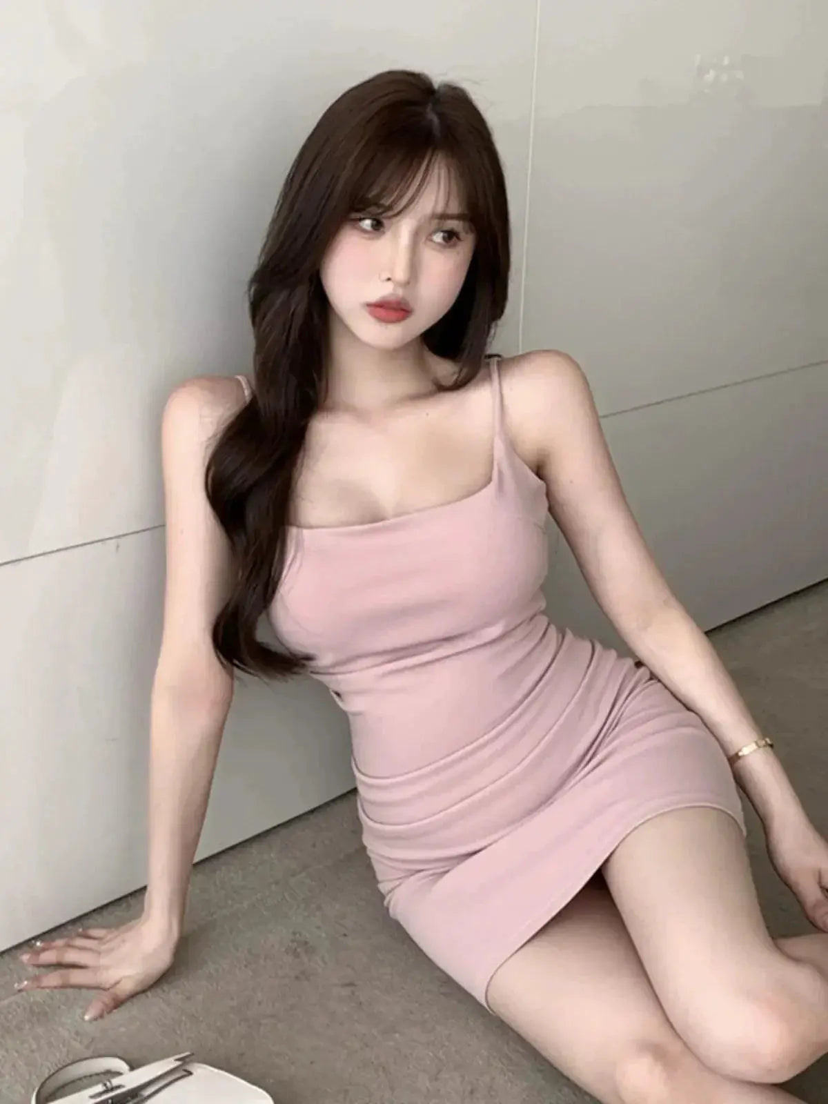 Pink Summer Dress High Waist Spaghetti Straps Elegance