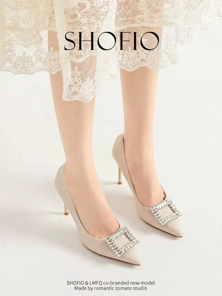 Genuine Leather Rhinestone High Heels For Stylish Women