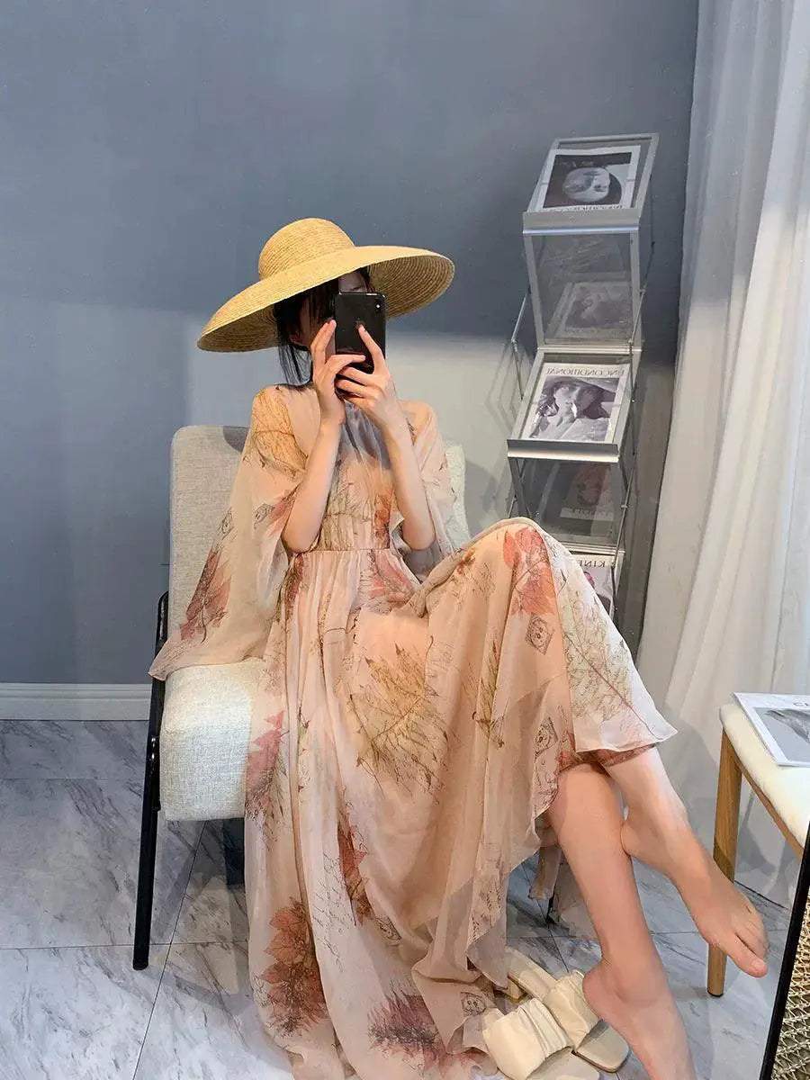 Chiffon Floral Dress Elegant Bohemian A Line Skirt