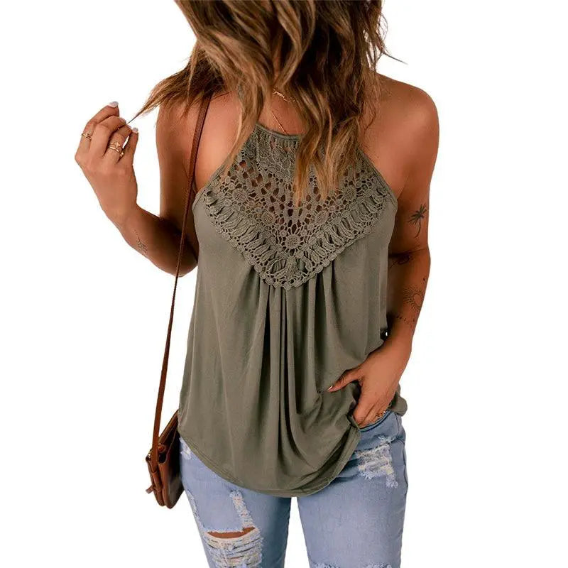 Pure Color Casual Sling Lace Top Vest For Women Everyday