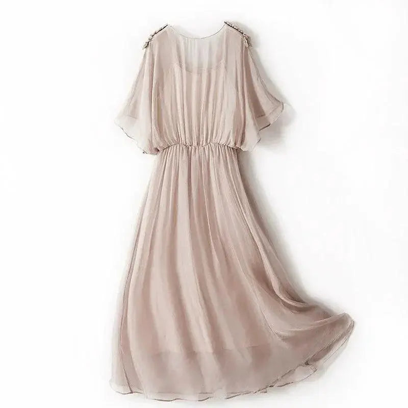 Famous Brand Elegant White Mulberry Silk Dress Slim Fit