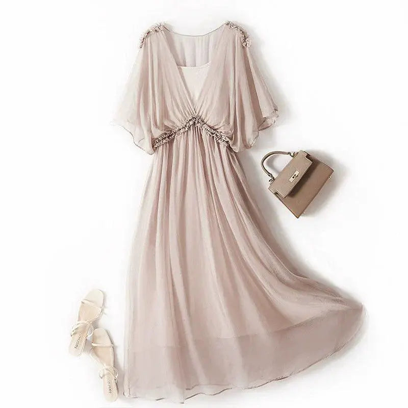 Famous Brand Elegant White Mulberry Silk Dress Slim Fit