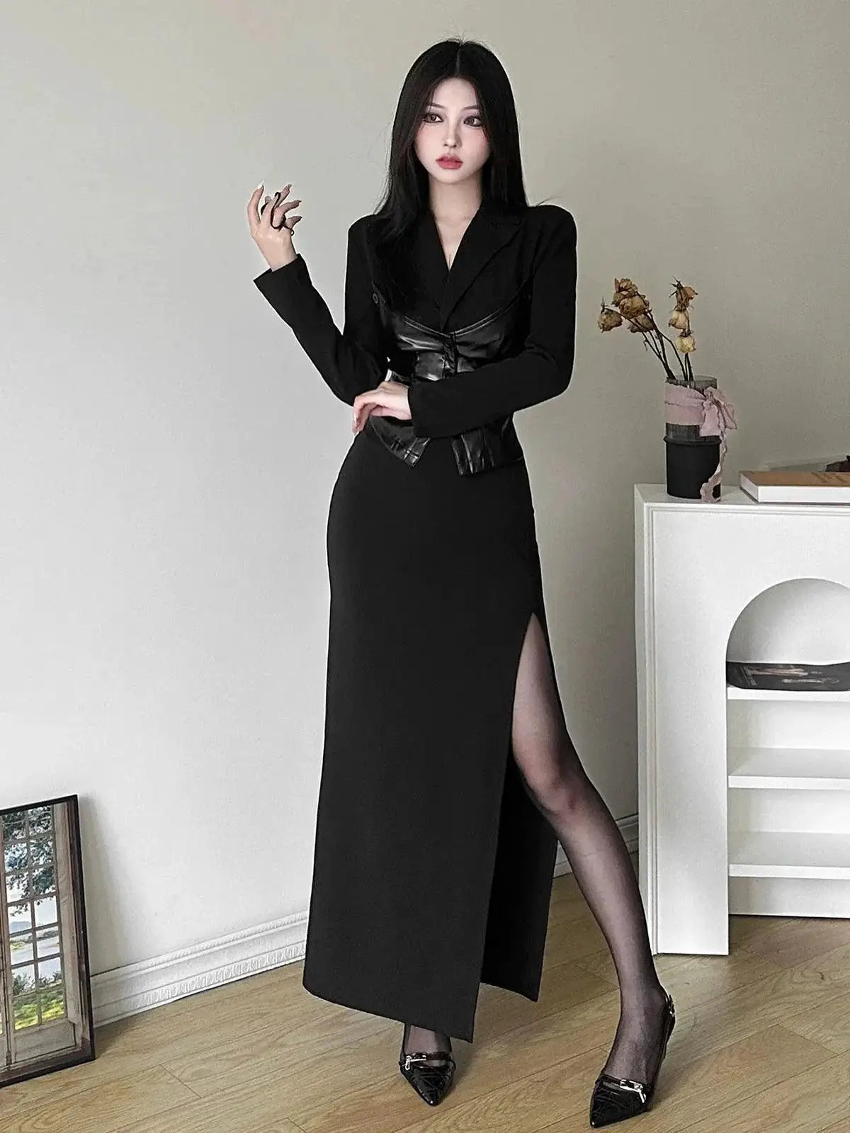 Edgy Black PU Leather Sheath Dress For Street Style Look