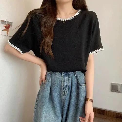 Contrast Color Shoulder Tee Chic Summer Style Eye Catching