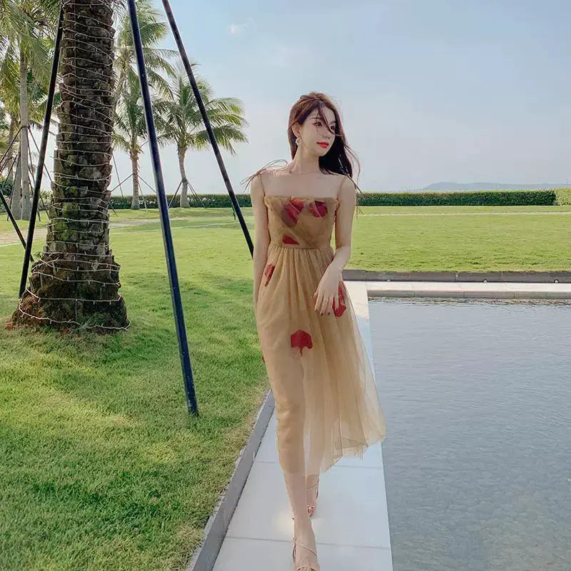 Chic Retro Mesh Beach Dress With Princess Collar Elegance