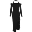 Stylish Stuffed Dress: Unique Word Collar Modern Elegance