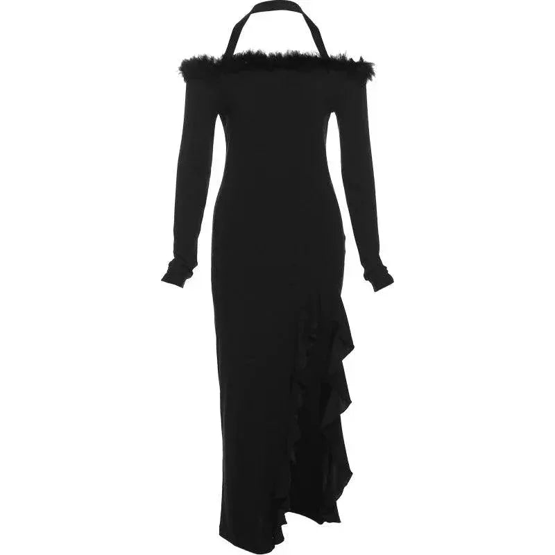 Stylish Stuffed Dress With Unique Collar Modern Elegance