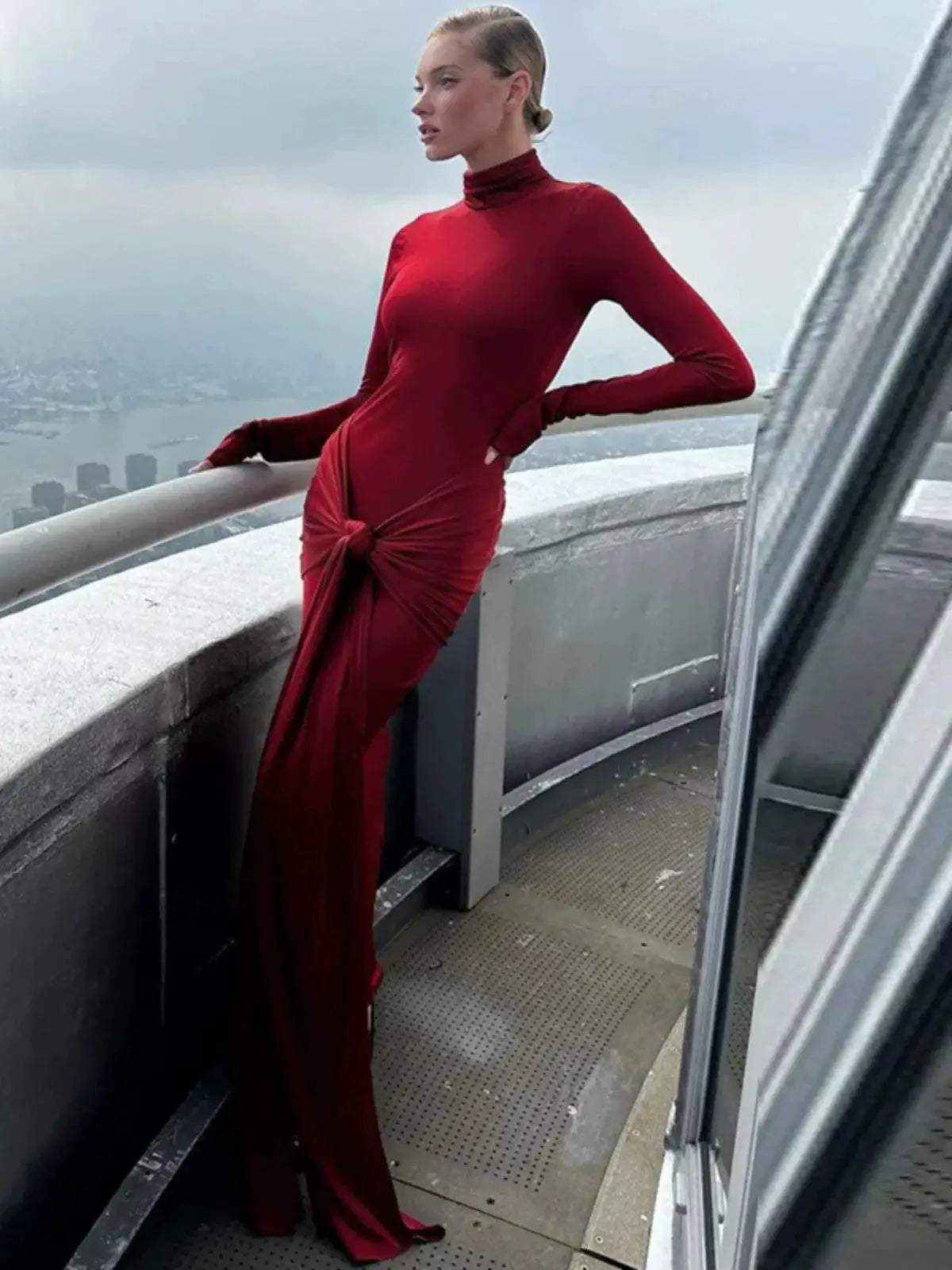 Desire Style Lace Up Turtleneck Dress Chic Autumn Fashion
