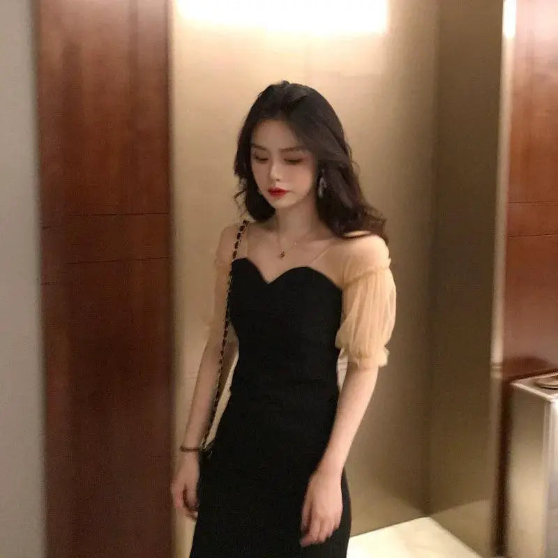 Black Off Shoulder Party Dress Elegant Summer Style