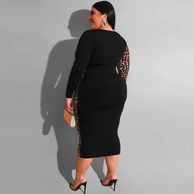 Leopard Lace V Neck Dress Sophisticated Women Apparel