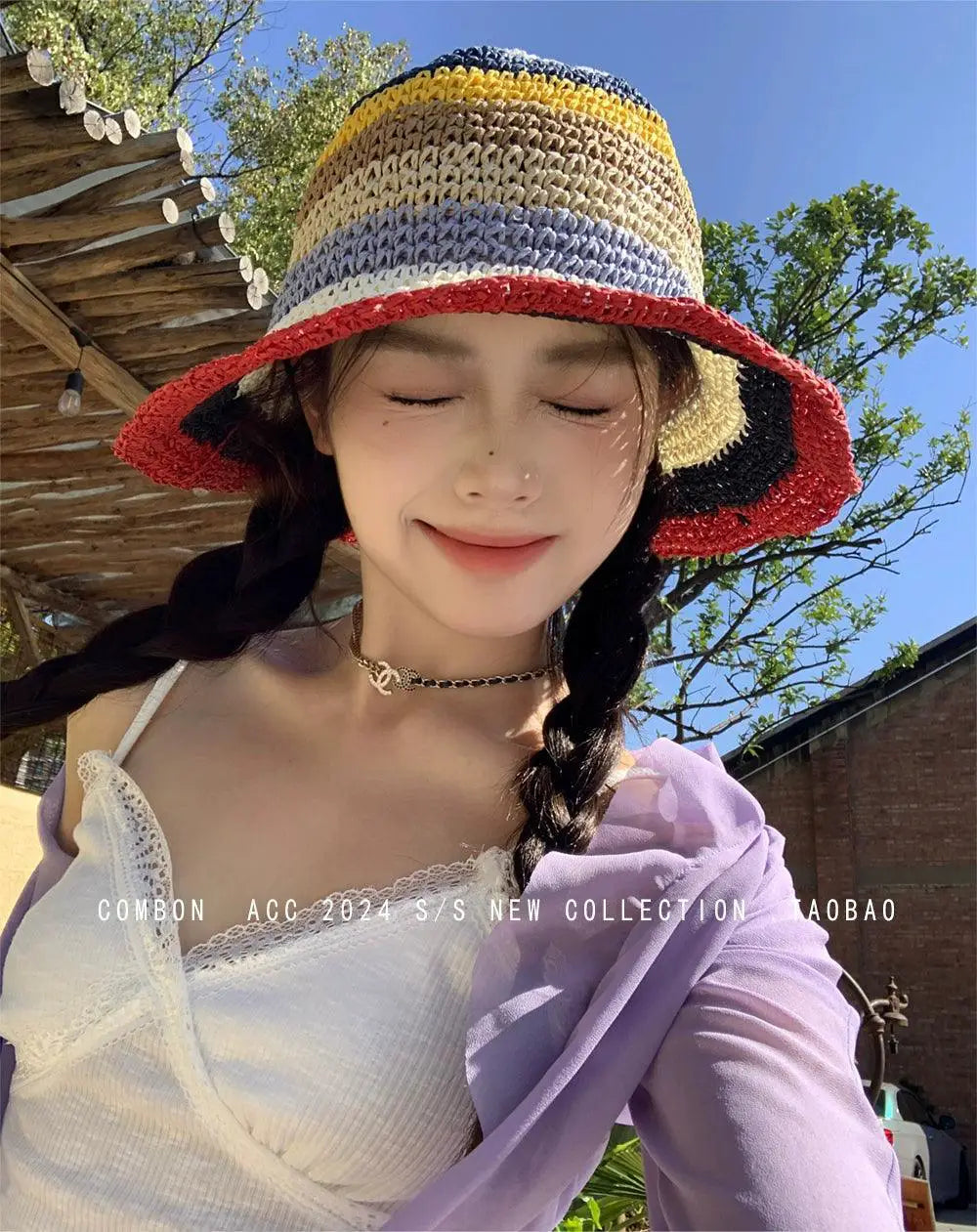 Rainbow Straw Hat For Women Sunproof Beach Summer Accessory