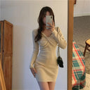 Waist-Trimming Knitted Dress Stylish Versatile Fashion Choice