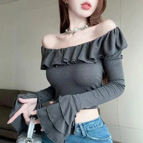 Elegant Off The Shoulder Long Sleeve Shirt For Fall Fashion