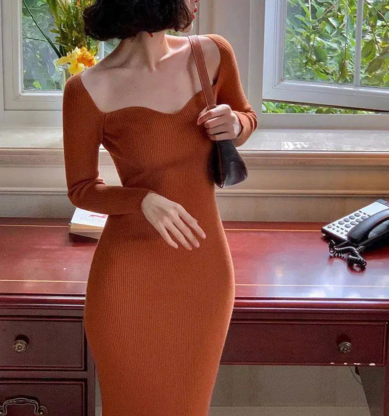 Autumn Petal Collar Off Shoulder Dress Retro Chic Statement