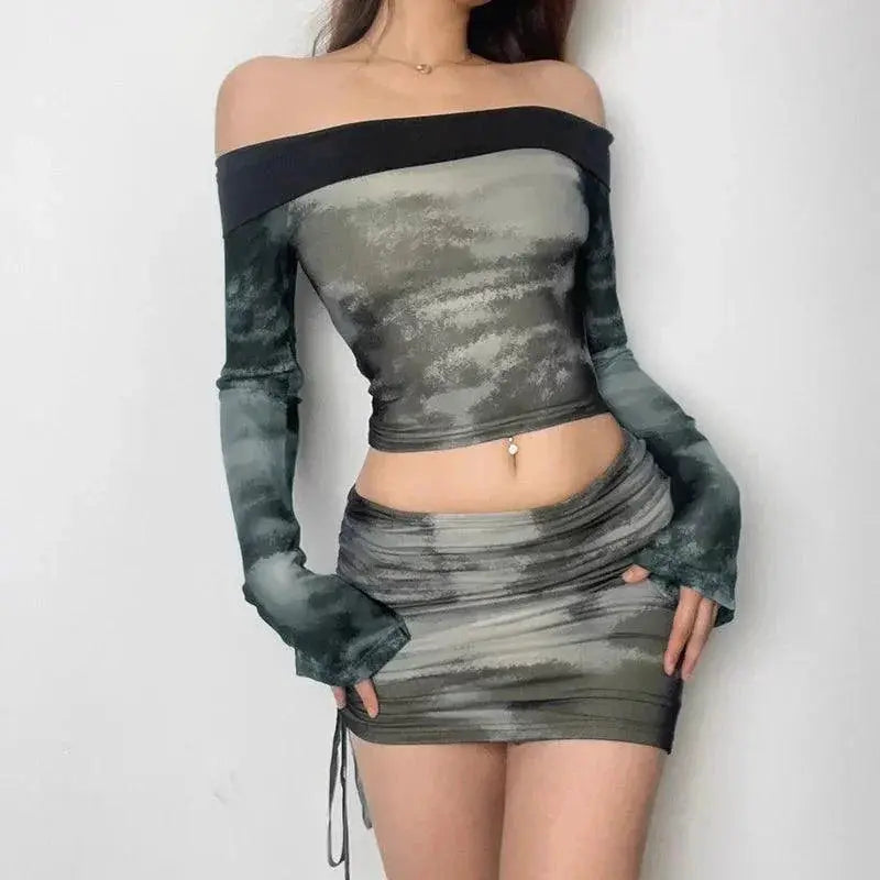 Kliou Retro Tie Dye Gyaru Set For Stylish Winter Fashion