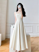 Slim White Suspender Dress: Korean Fashion Elegance