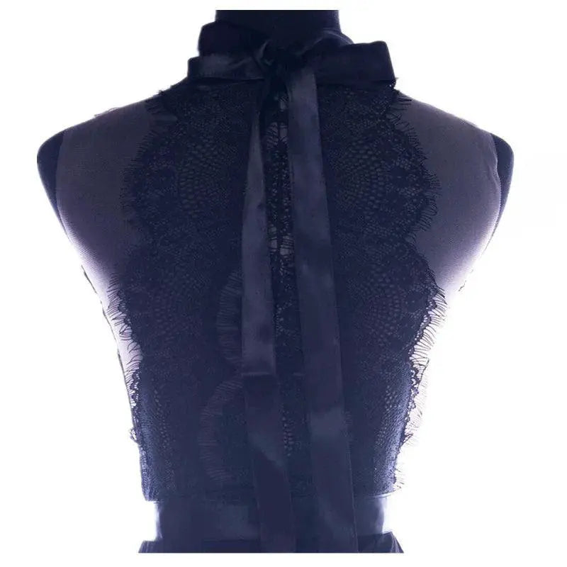 Ribbon Lace Patchwork Vintage Black Dress Retro Elegance