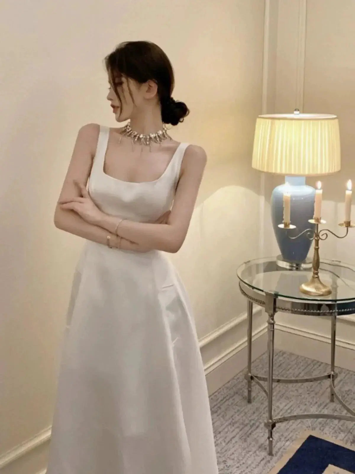 French Satin Sling Gown Hepburn Inspired Elegance Dress