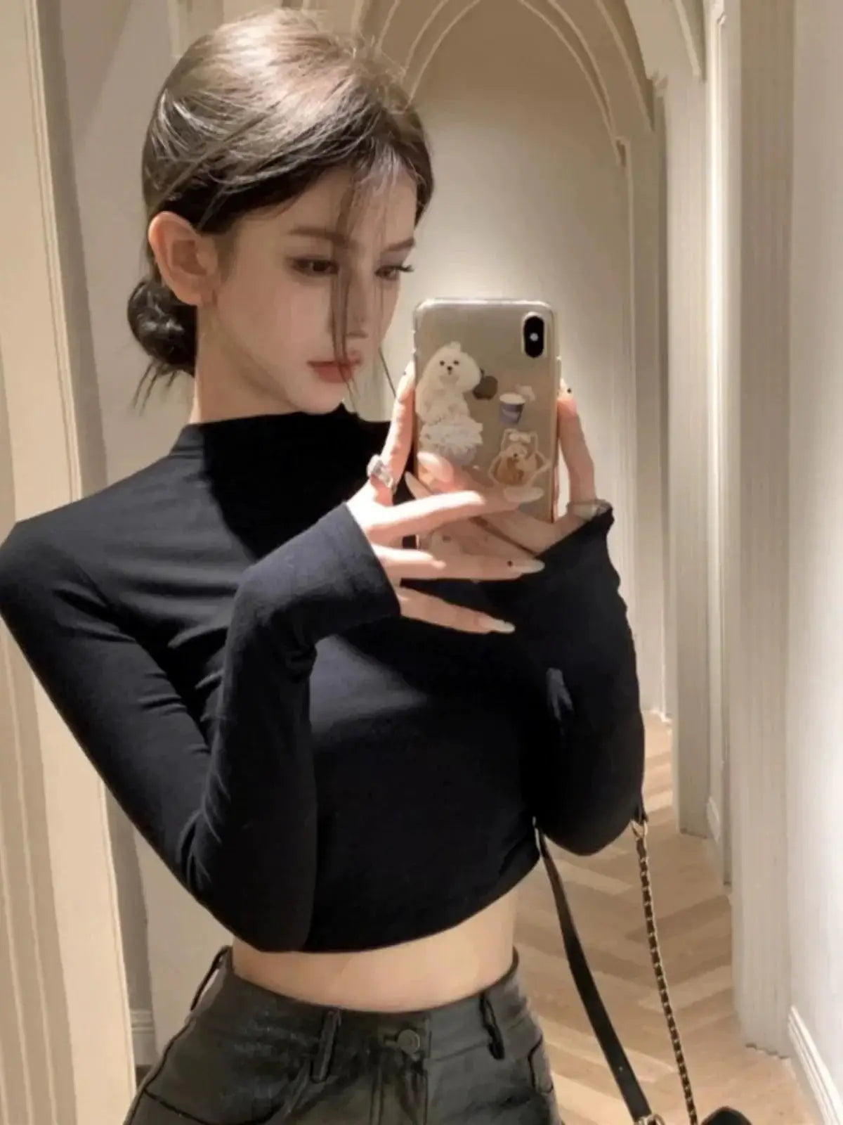 Autumn Retro Knit Top Vintage Half High Collar Style