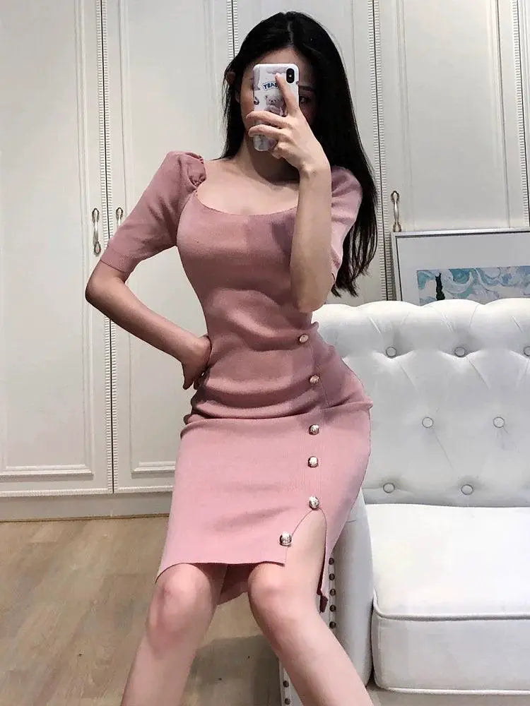 Women's Chic Square-Cut Collar Spring Dress 2021 Fashion
