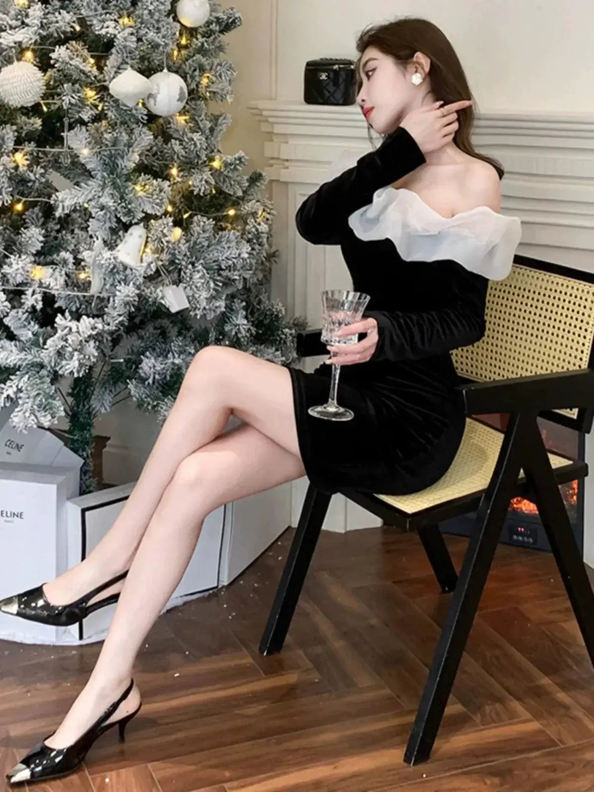 Luxurious Velvet Off Shoulder Dress Chic Elegance Style