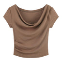 Pure Desire Swing Collar Sexy Slim Stretch Short Sleeve Tee