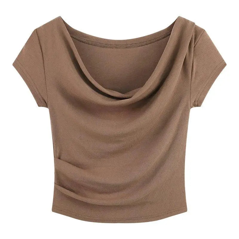 Pure Desire Swing Collar Sexy Slim Stretch Short Sleeve Tee