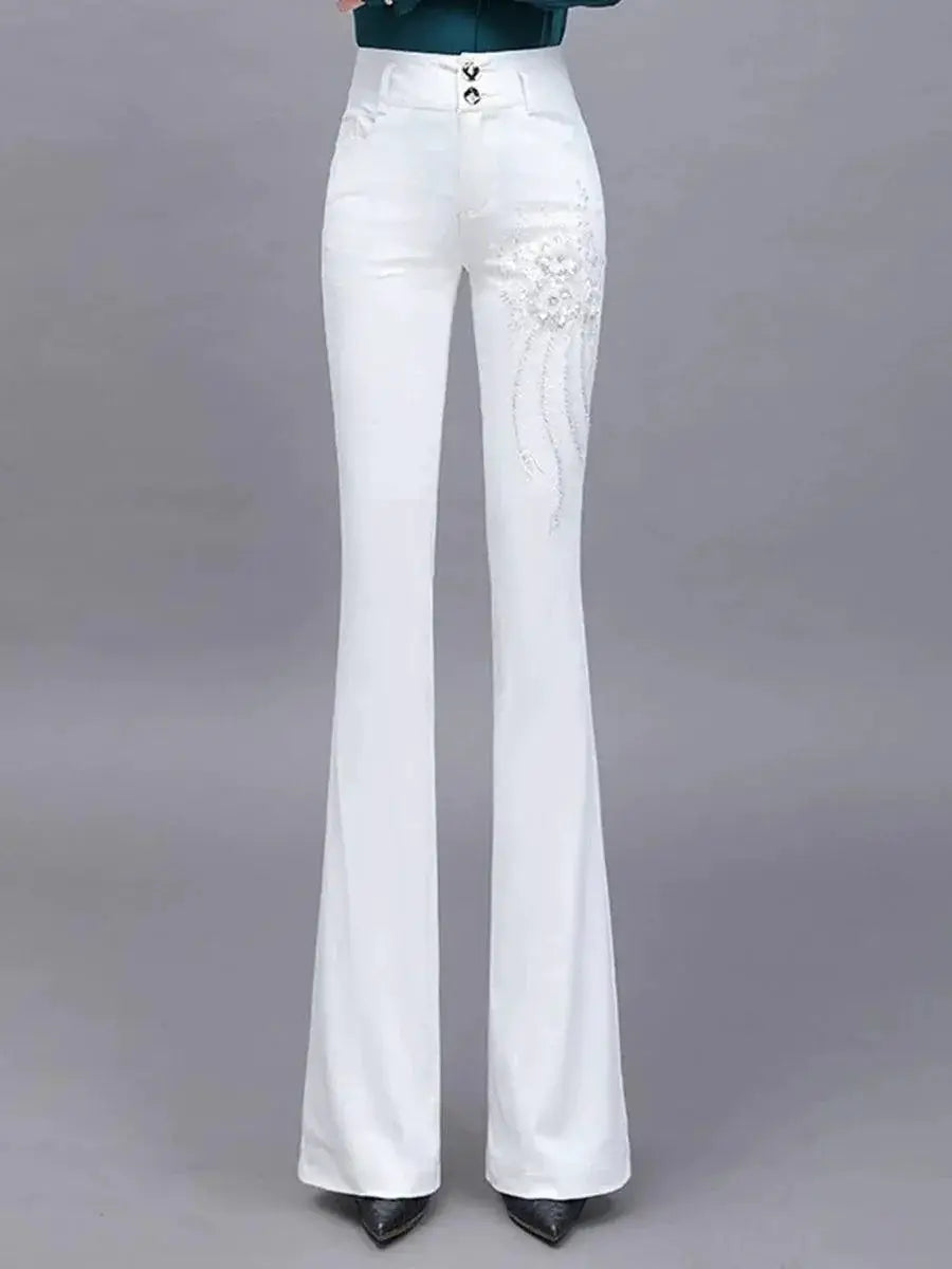 Spring Diamond High Waist Denim Trousers Trendy Pants