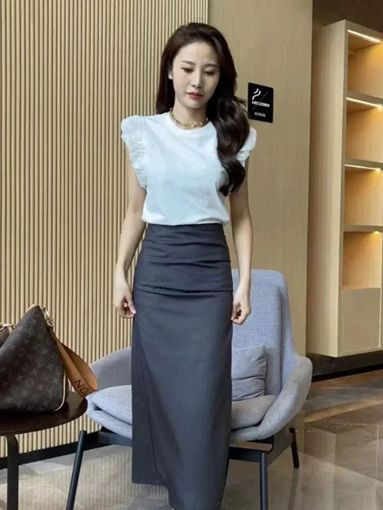 Elegant High Waist Split Skirt Versatile Slimming Essential