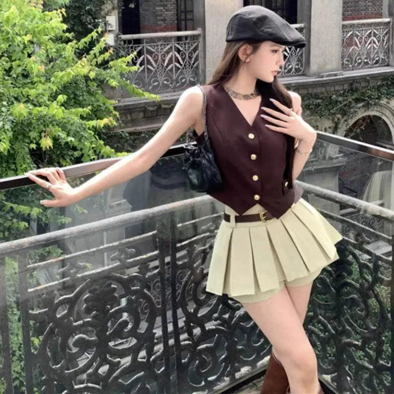 Chic V Neck Pleated Suit Vest For Summer Fashion Essential