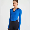 Lapel Contrast Color Maternity Sports Tee for Pregnant Women