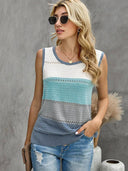Womens Sleeveless Color Matching Casual Round Neck Vest