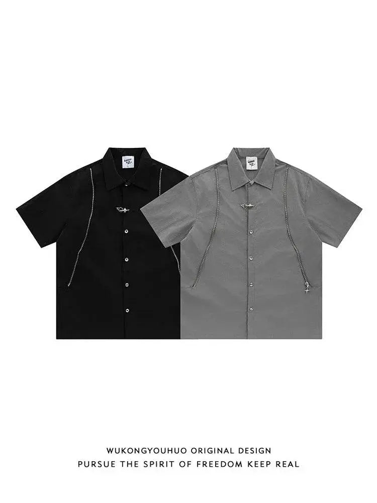 Wukong Goods American Retro Zipper Short Sleeve Shirt