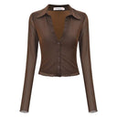 Go Girl V Collar Mesh Shirt Chic Street Style Top for Women