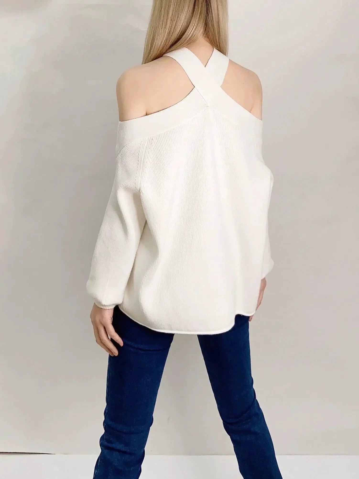 Cross Collar Lantern Sweater Chic Streetwear Classic Style