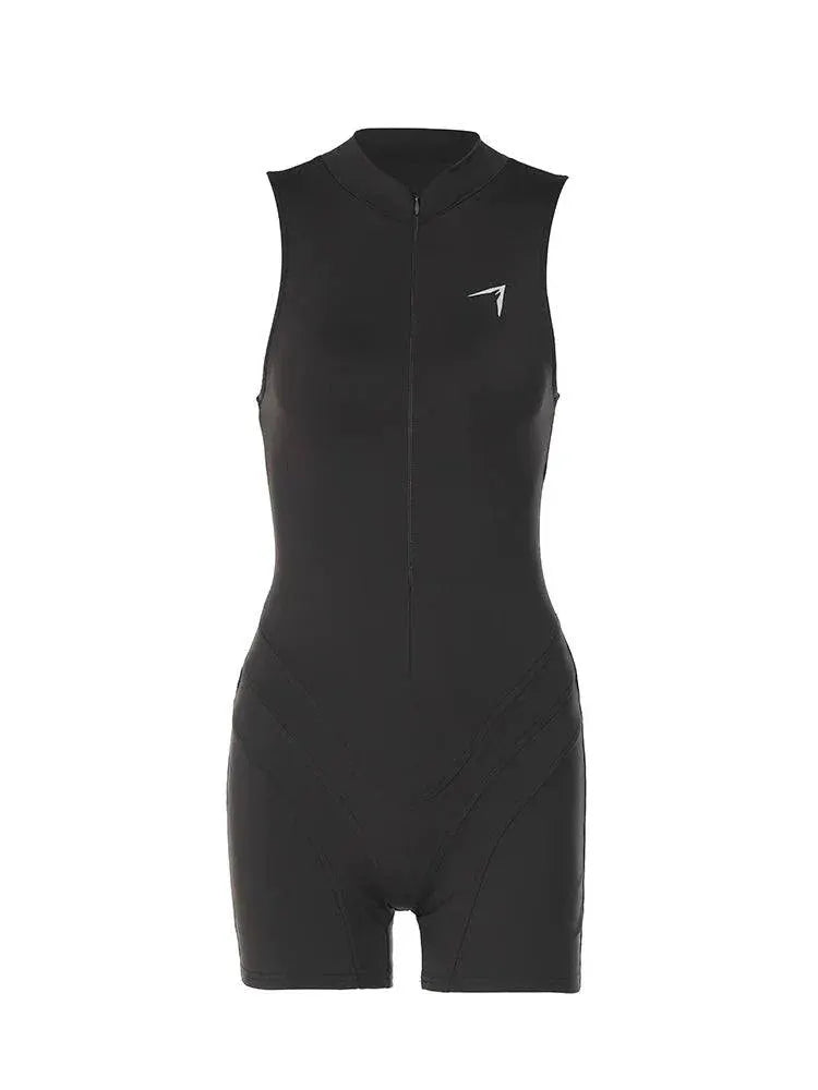 Zipper Collar Athletic Bodysuit Sleek Summer Yoga Sportswear