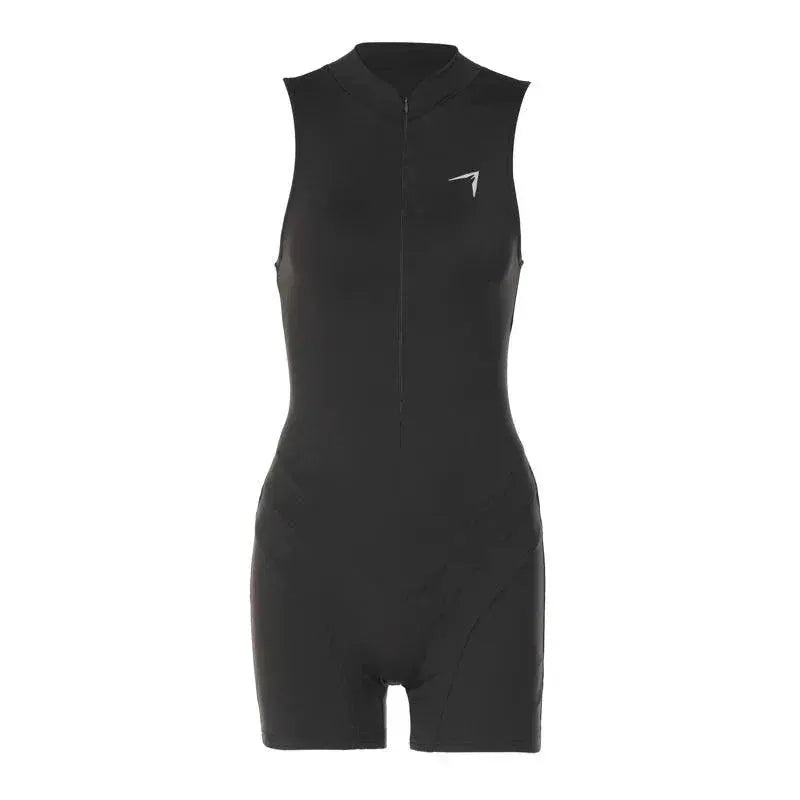 Zipper Collar Athletic Bodysuit Sleek Summer Yoga Sportswear