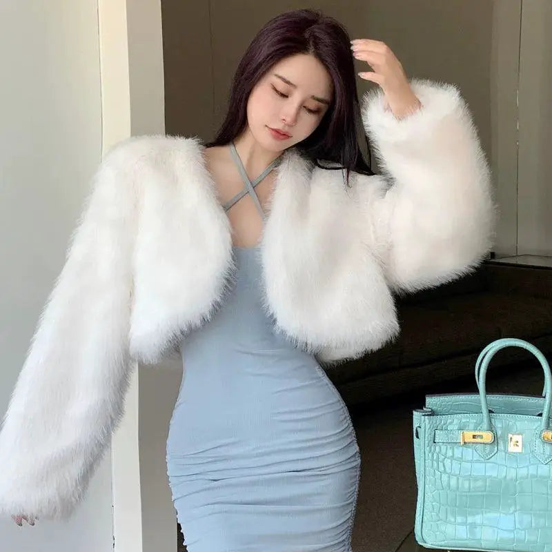 Eco Plush Fur Winter Jacket Ultra Short Sustainable Fashion
