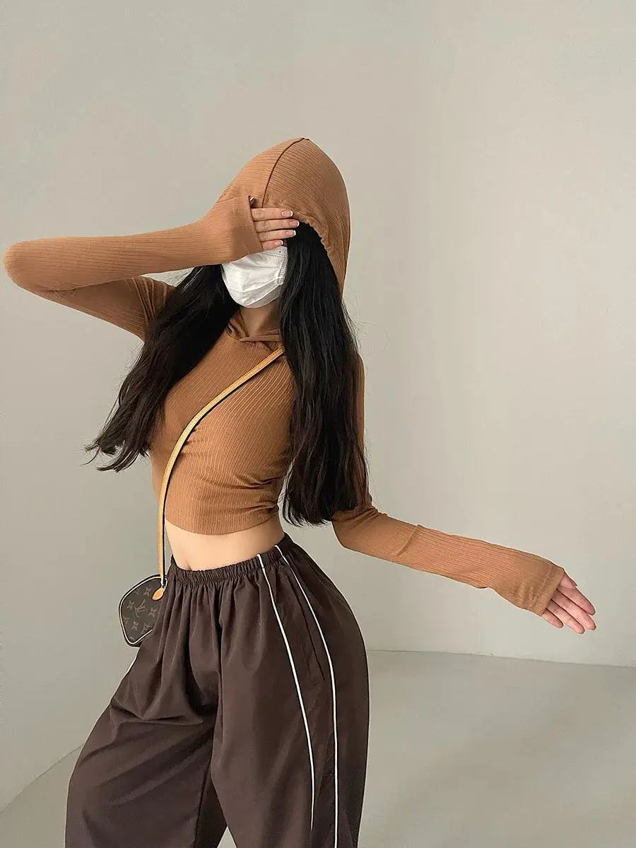 Hooded Crop Top Drawstring Fall Style Chic for Women