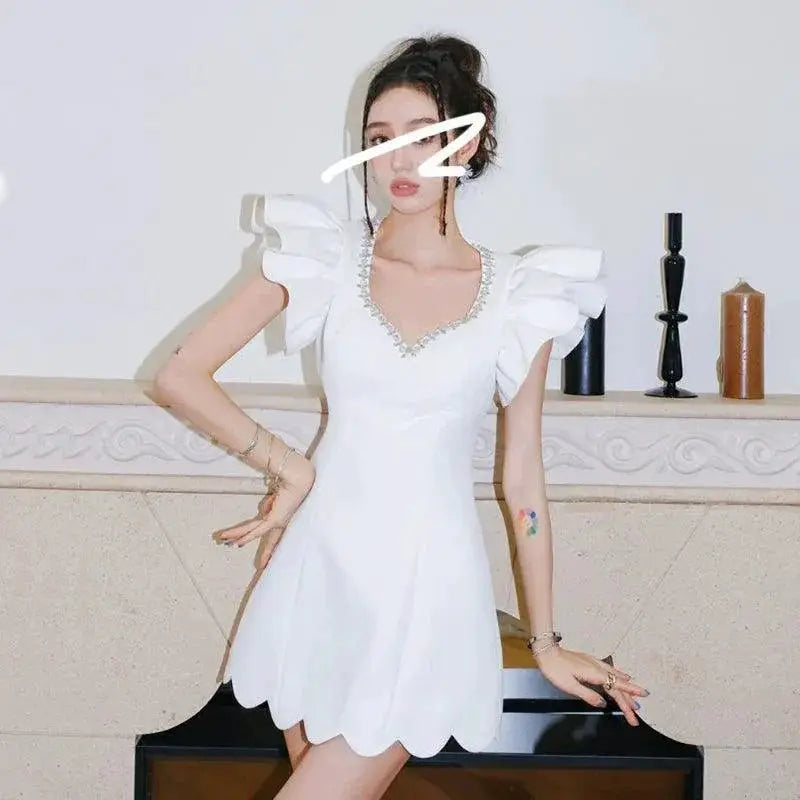 Diamond V Neck Frill Dress Luxe Summer Style And Comfort