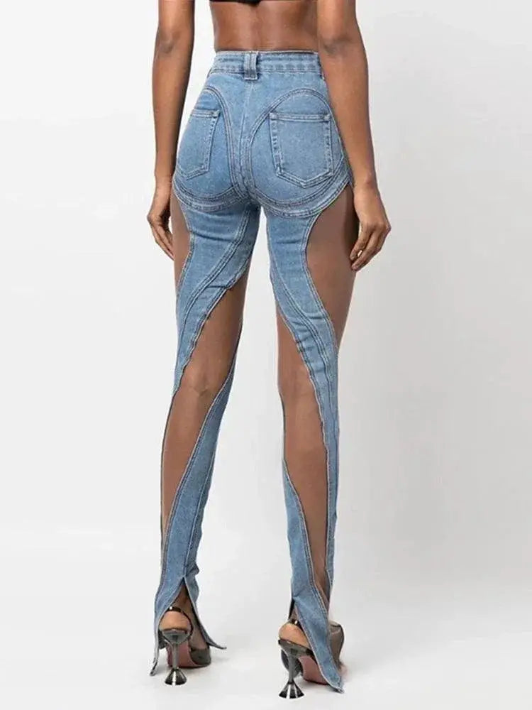Mugler Spiral Mesh Low Waist Denim Pants