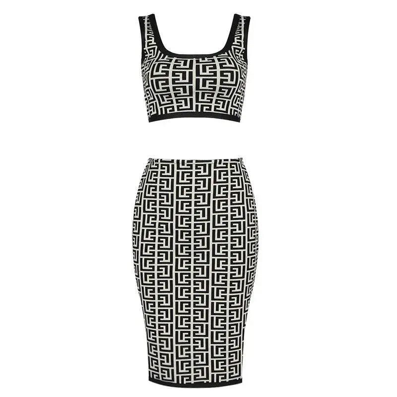 Jacquard Elegance Chic Two Piece Outfit For Women Set