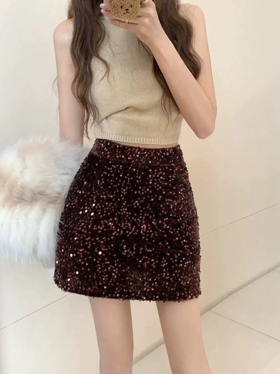 Sequin Pencil Skirt Glamorous A Line Korean Flair Style