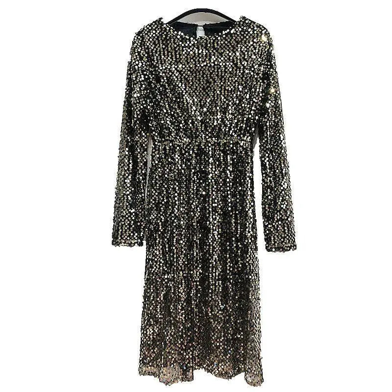 Bling Sequin Sparkle High Waist Gown Elegant Evening Dress