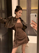 Spring Leather Coat With Pleating Detail Stylish Outwear