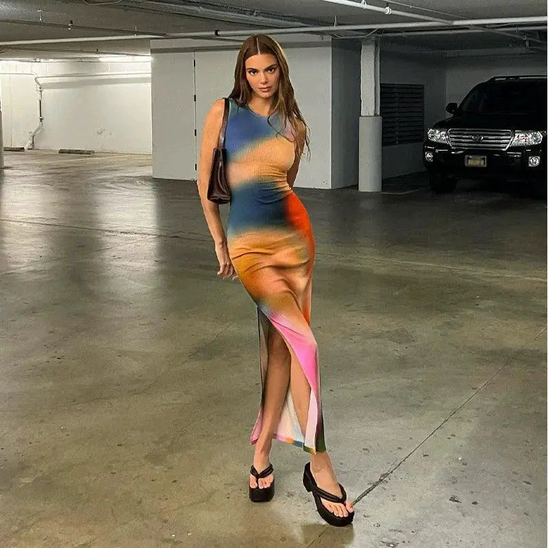 Elegant Tie Dye Floral Dress For Winter Fashion Styles