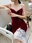 Velvet Lace Dress for Women Evening Wear