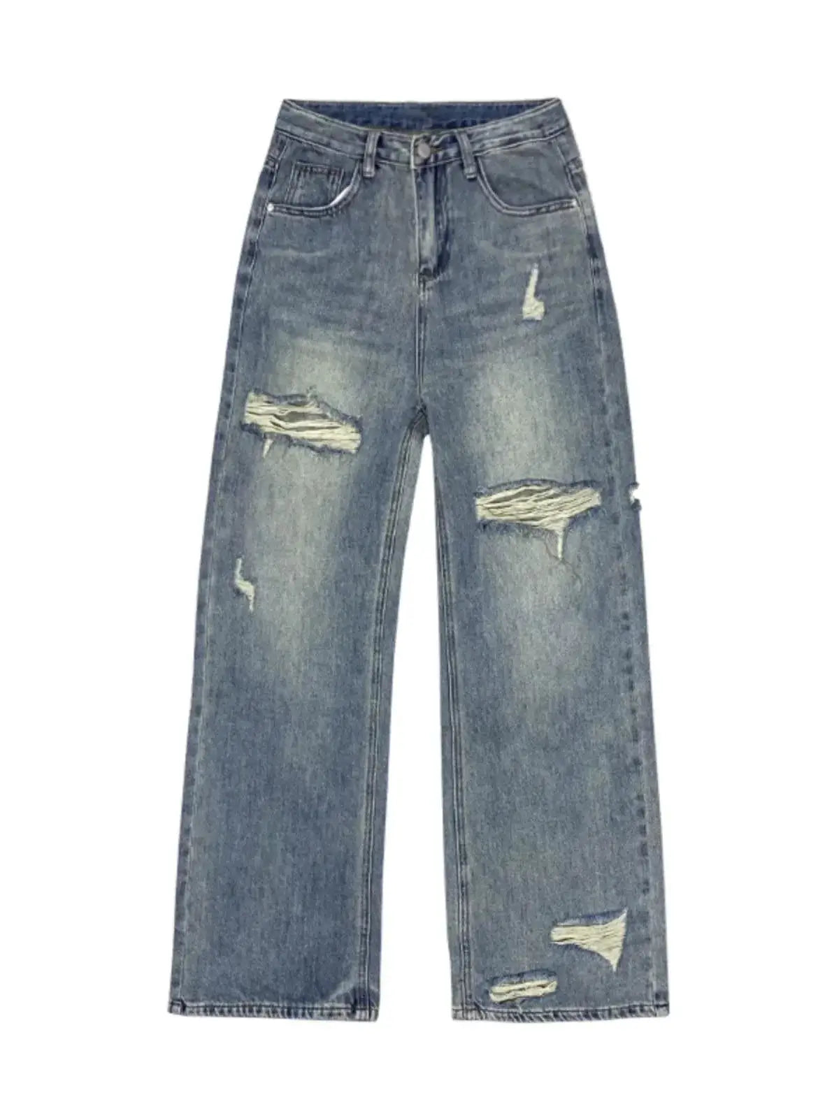 Retro Distressed Wide Leg Denim Jeans Street Style