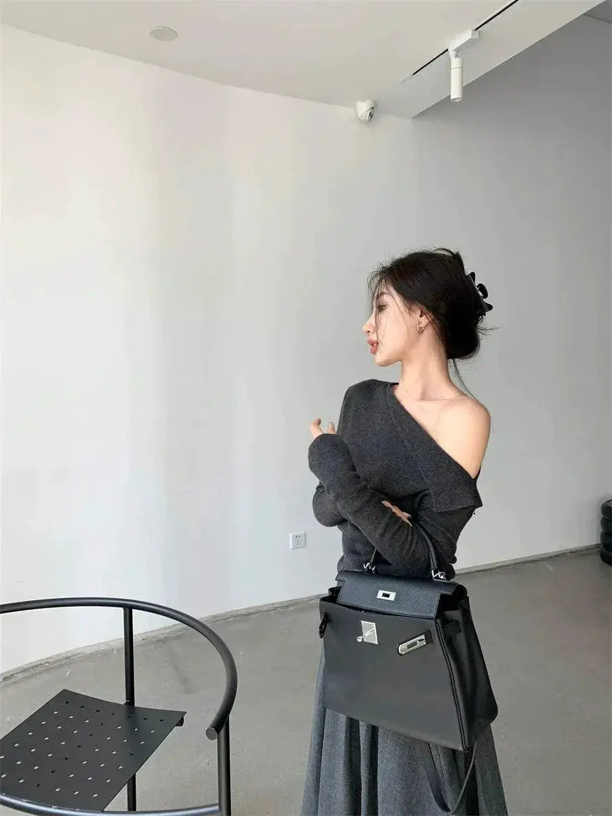 Cozy Off Shoulder Knit Sweater For Trendy Winter Style