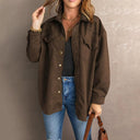 Pure Color Snap Button Loose Suede Shirt Coat Suede Chic